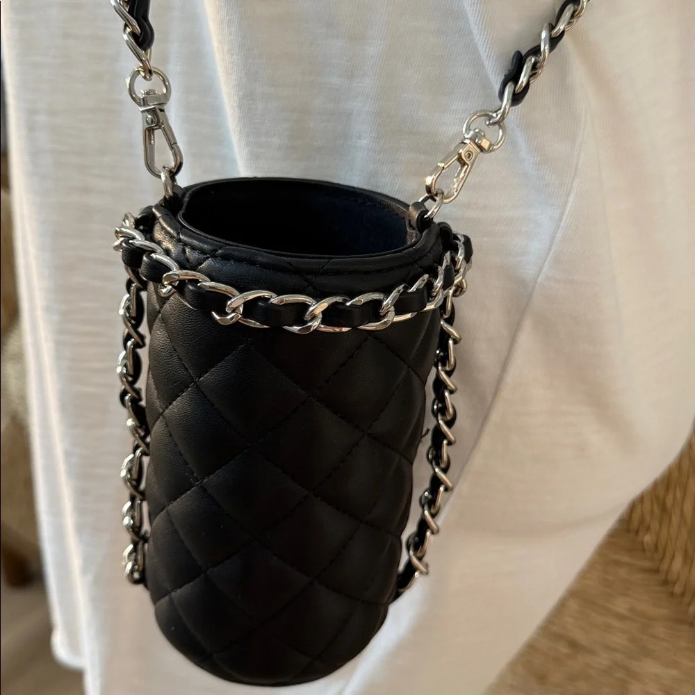 White House Black Market Quilted Black Chain Drink Holder - Picture 4 of 6